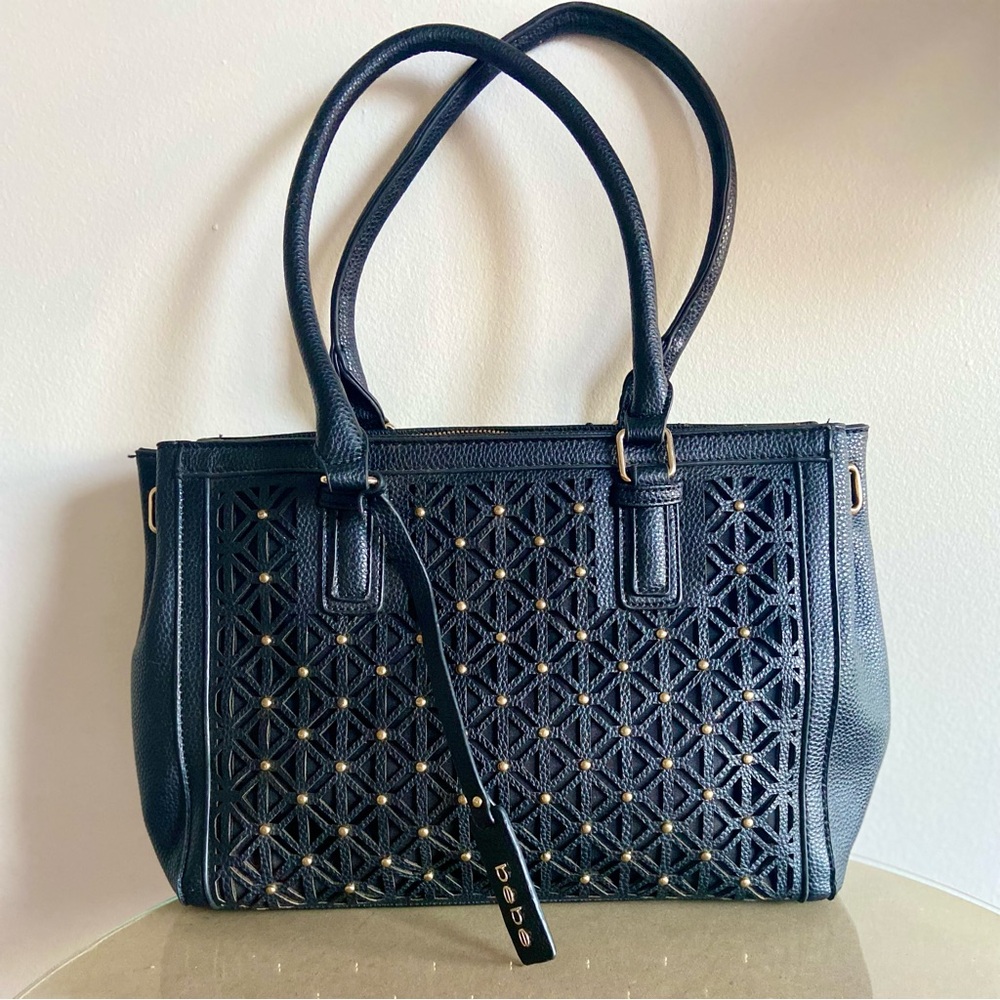 Bebe black leather w gold studs